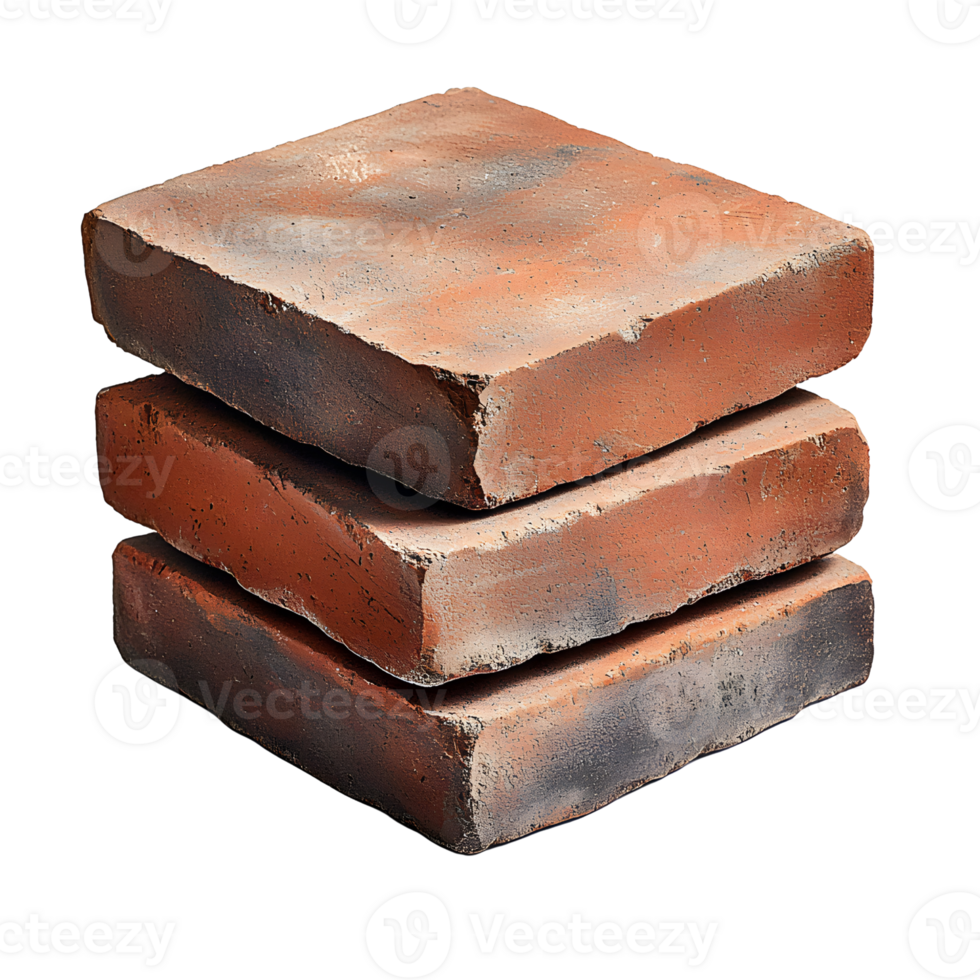 stack of three red bricks on white background. png