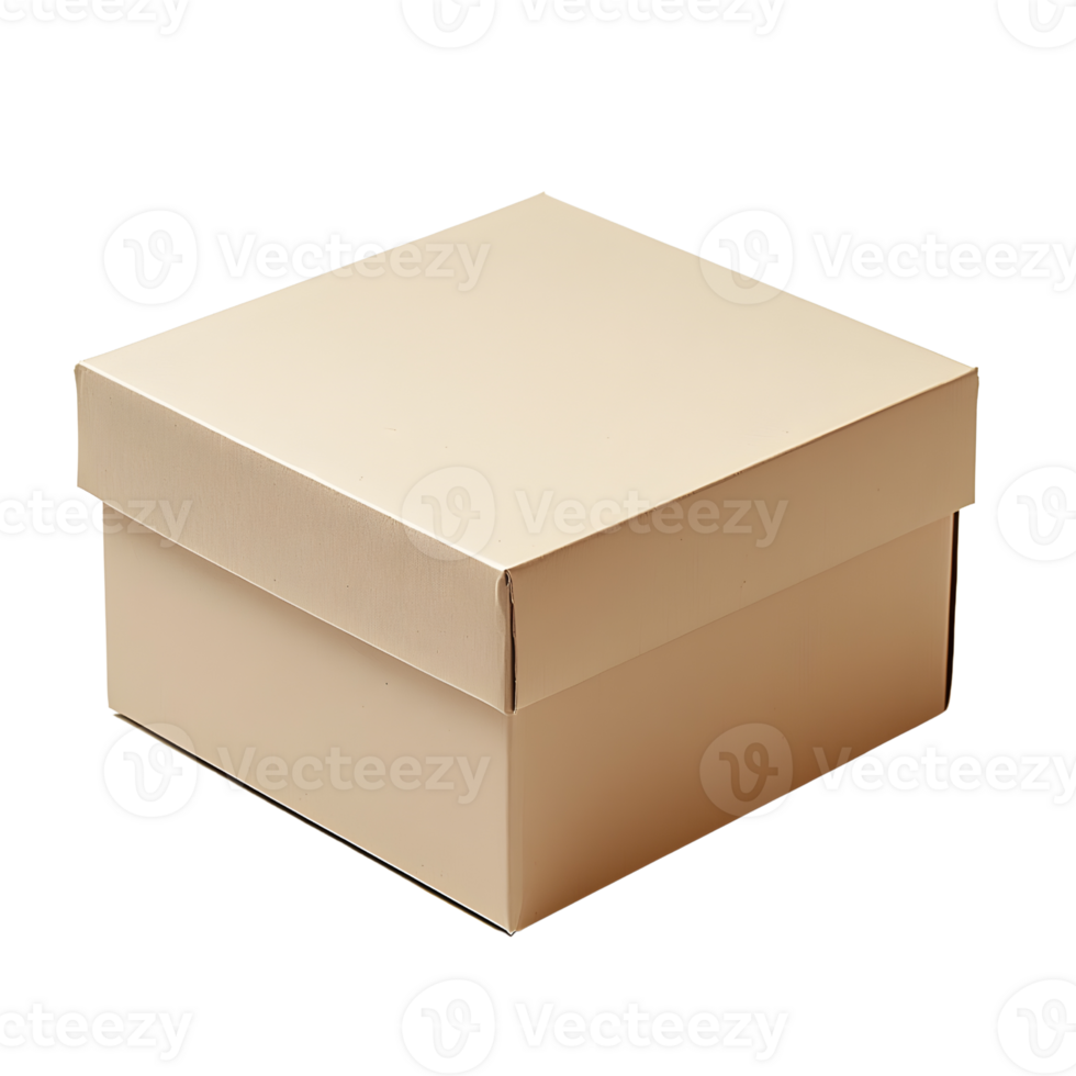beige gift box with lid on white background png