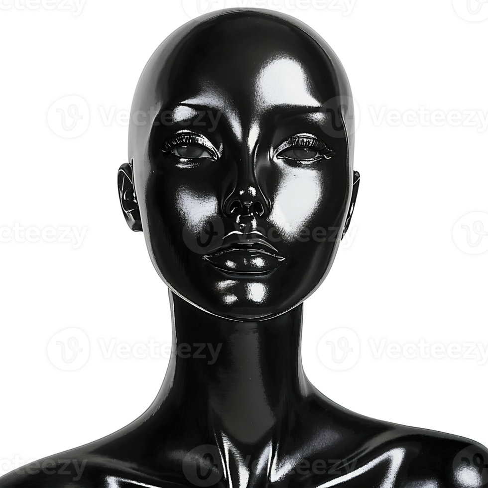black glossy mannequin head and shoulders on black png