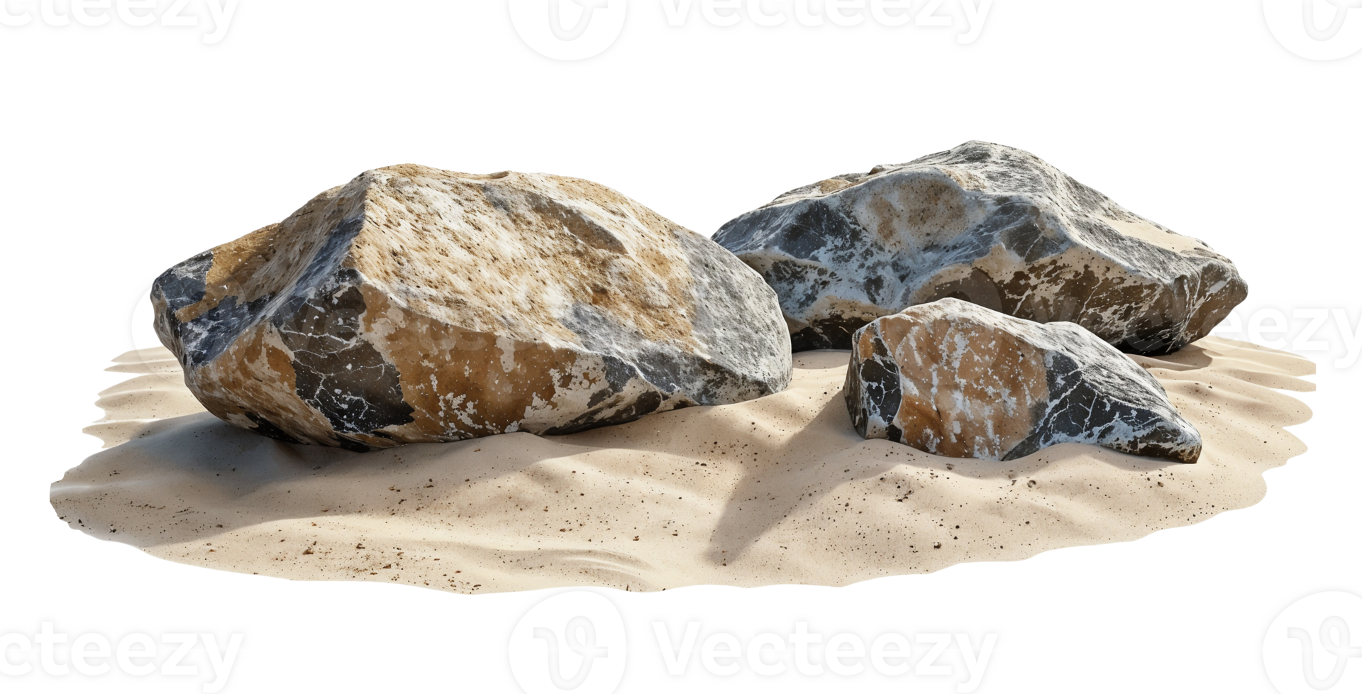 rocks on sand isolated on white background png