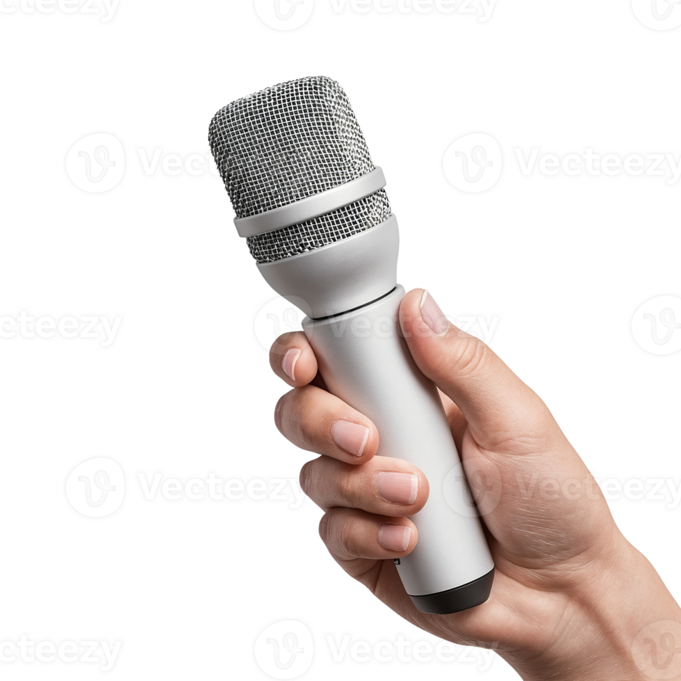 hand holding microphone on white background png