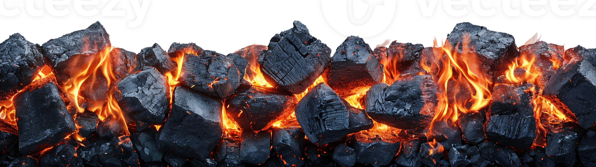 burning coal with flames on white background png