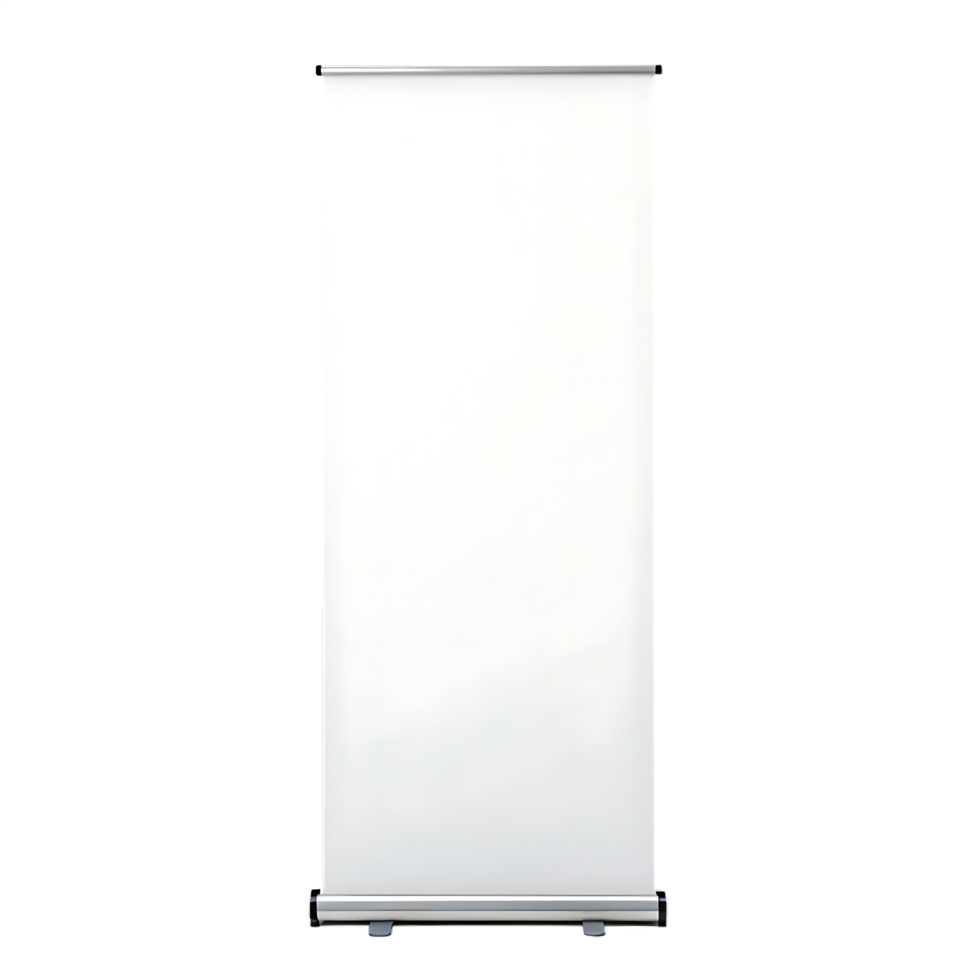 Blank retractable banner stand, isolated on black background. png