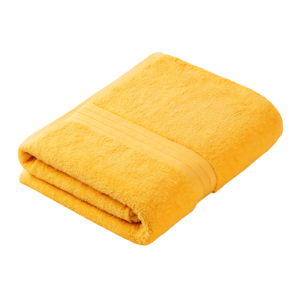 Folded yellow bath towel, soft and fluffy texture. png