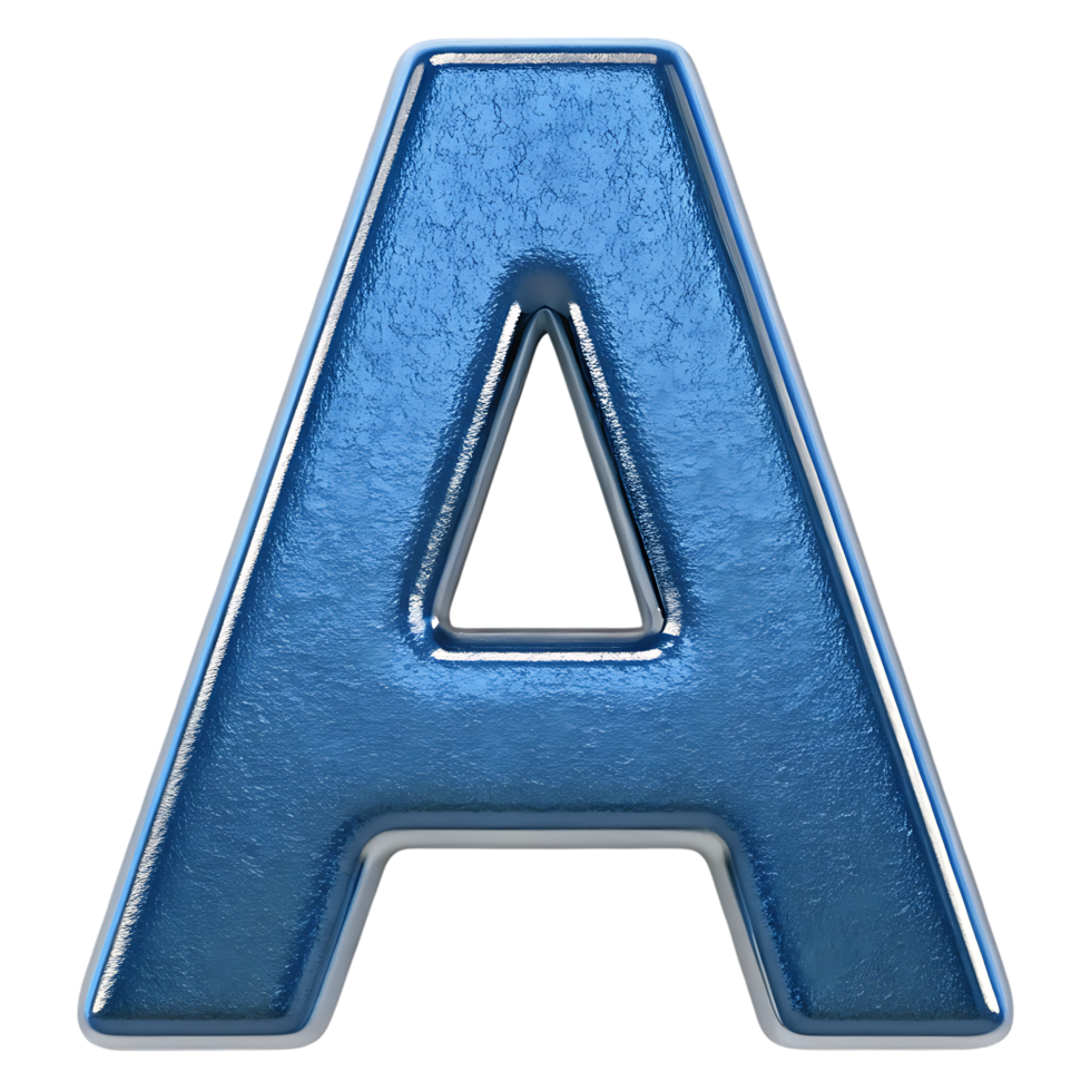 Blue metallic letter A. 3D rendering. png