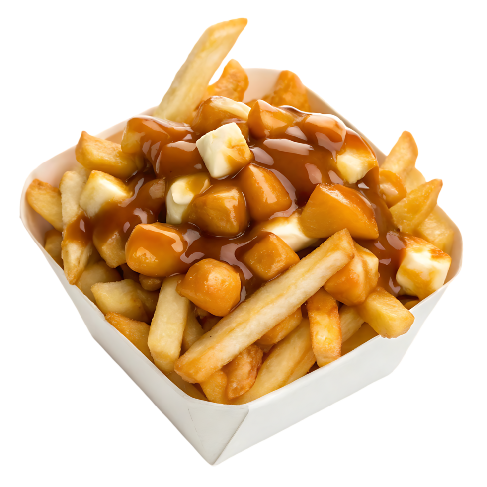 Delicious poutine with cheese curds and gravy. png