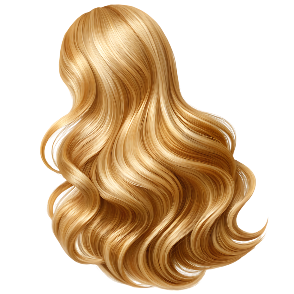 Long, wavy blonde hair, healthy and shiny. png