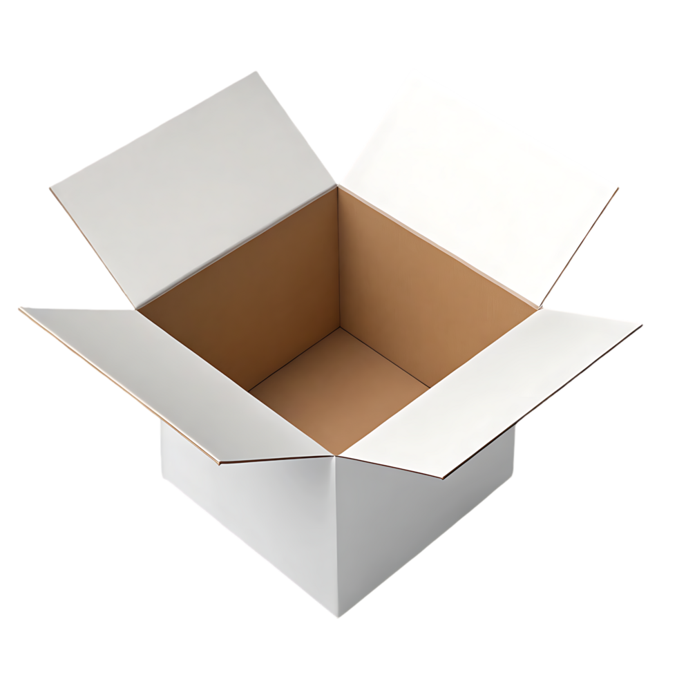 Open white cardboard box, ready for packaging. png