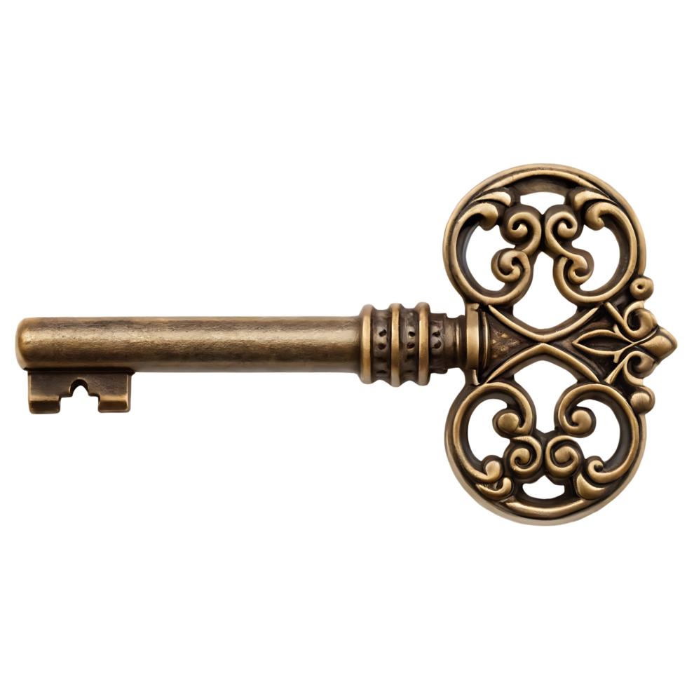 Antique ornate key, isolated on black background png