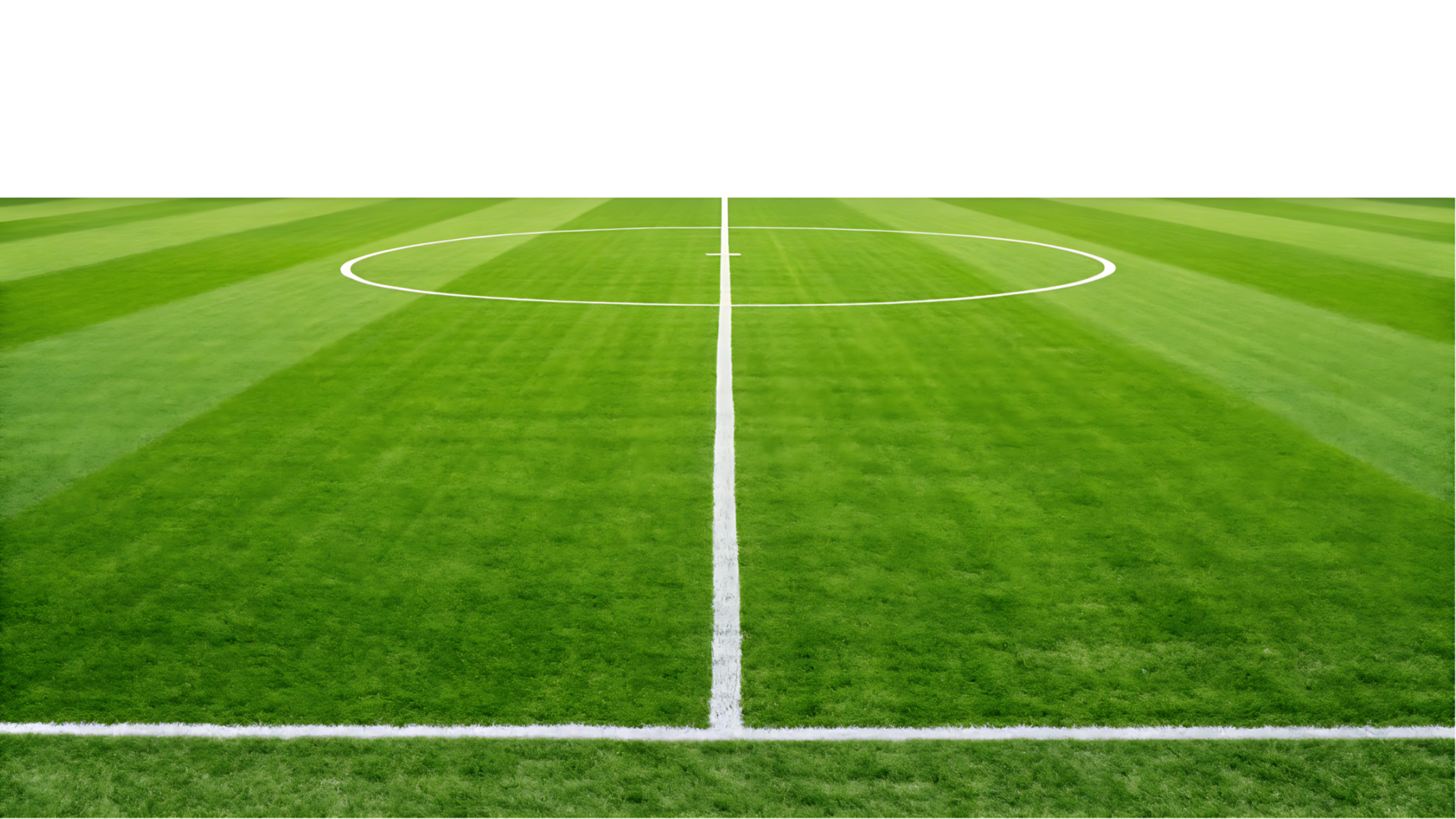Green soccer field with white lines, isolated on white background. png