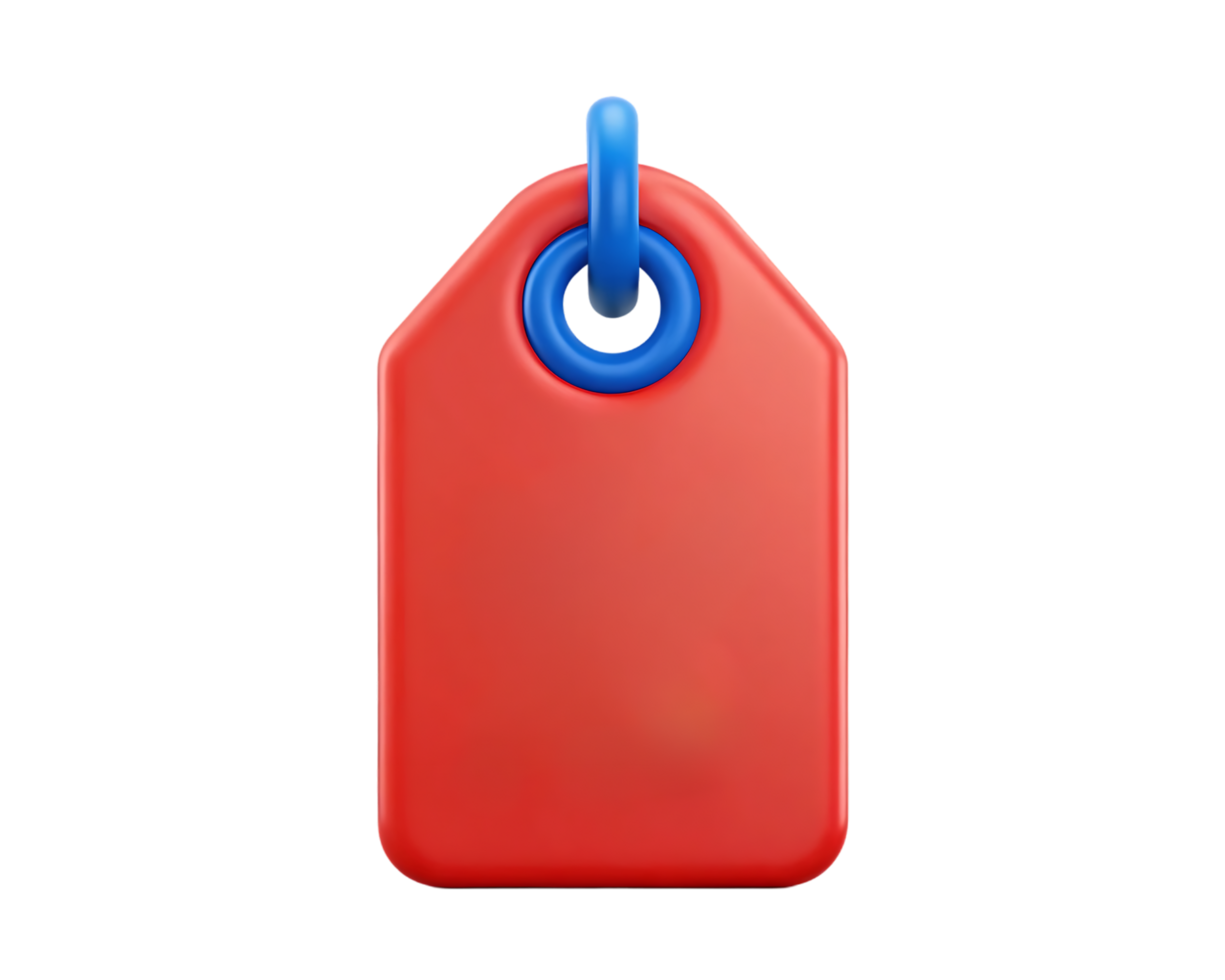 Red price tag with blue loop. Blank label for sale, discount, or promotion. png