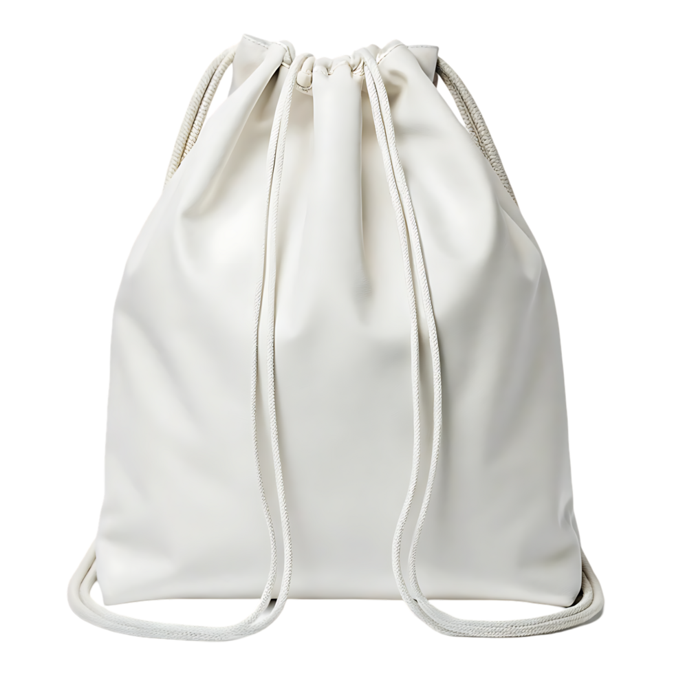 White drawstring bag mockup, isolated on white background. png