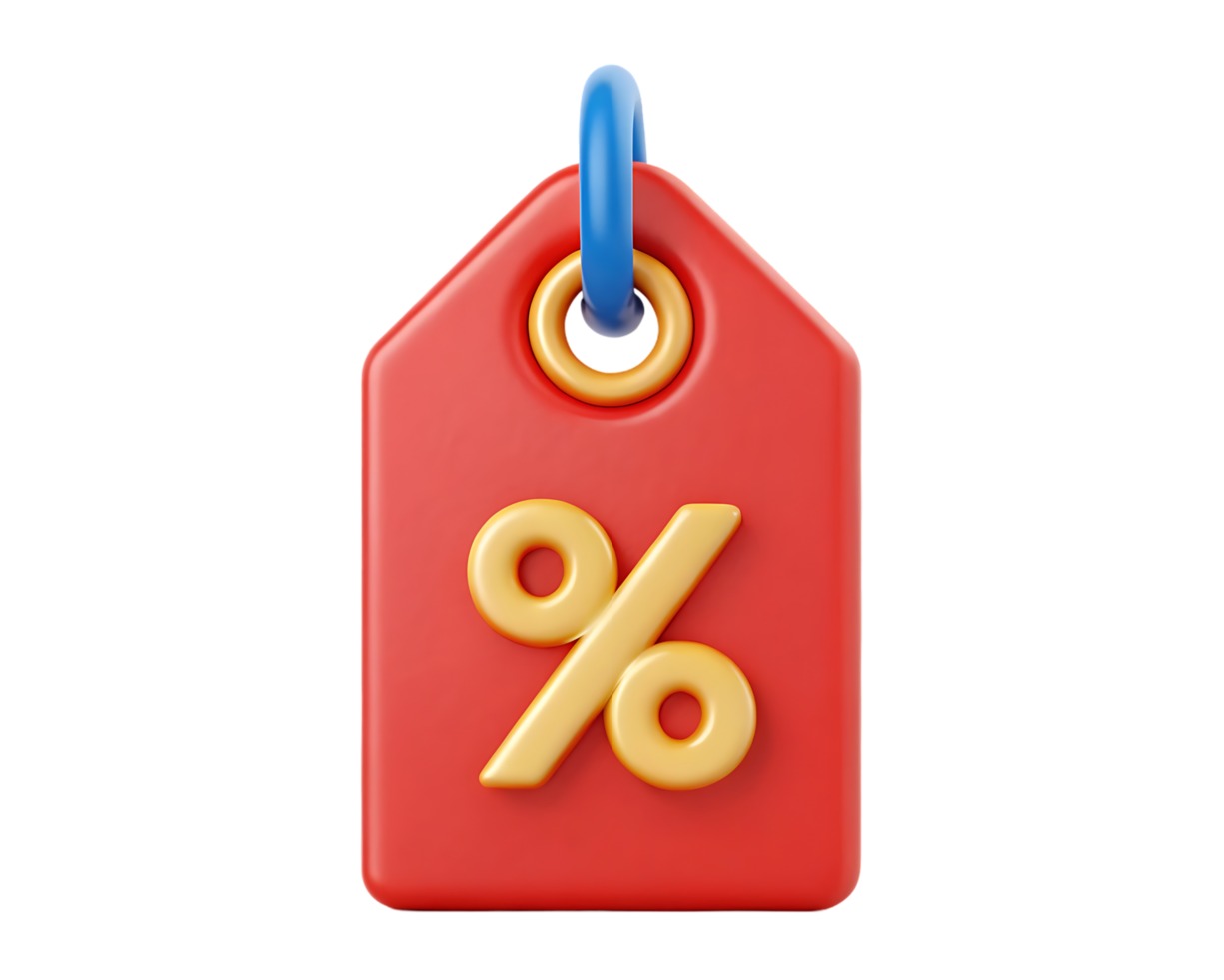 Red discount tag with percentage symbol. png