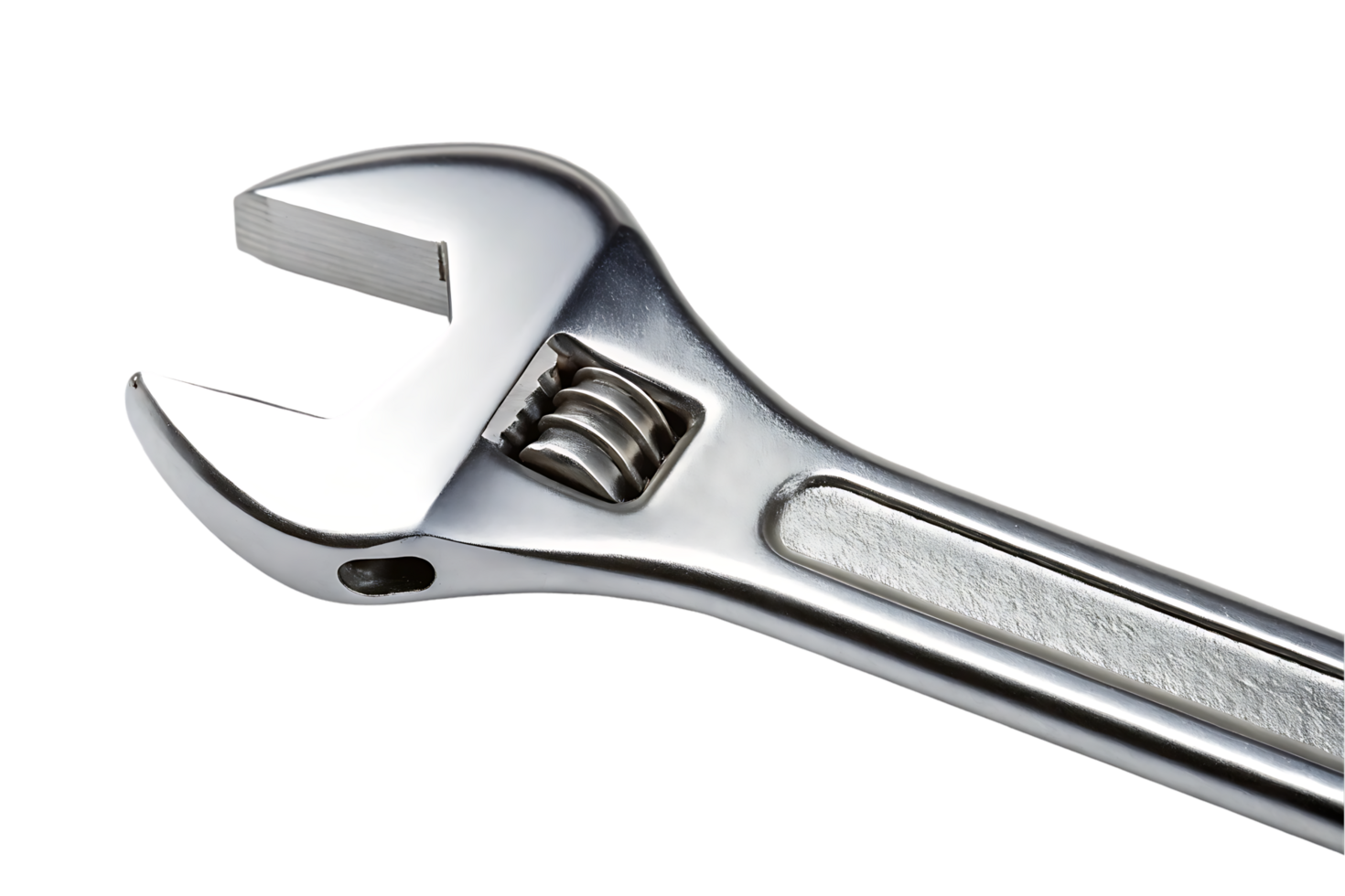 Close up of a shiny adjustable wrench. png