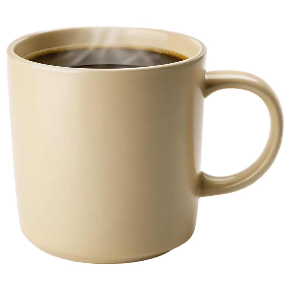 A steaming cup of coffee in a beige mug. png