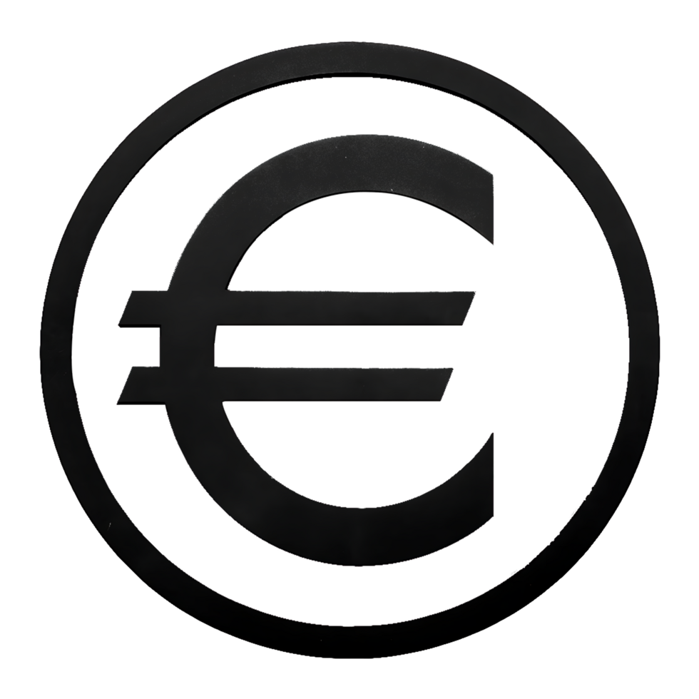 Euro currency symbol in a dark circle. png