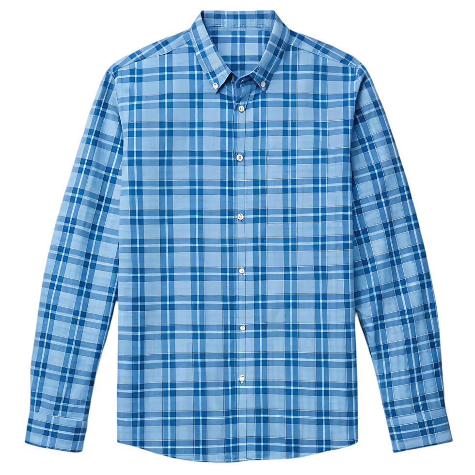 Blue plaid long sleeve button down shirt png