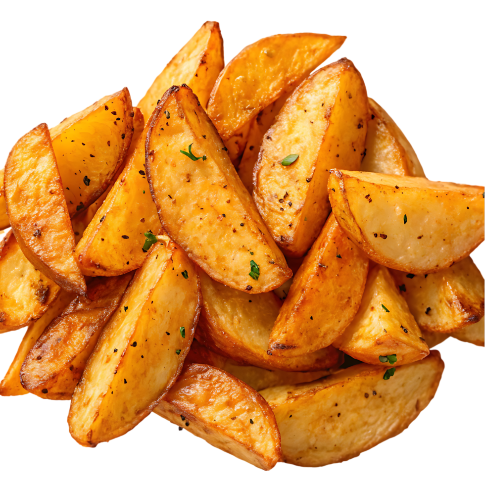 Delicious crispy potato wedges seasoned with herbs. png