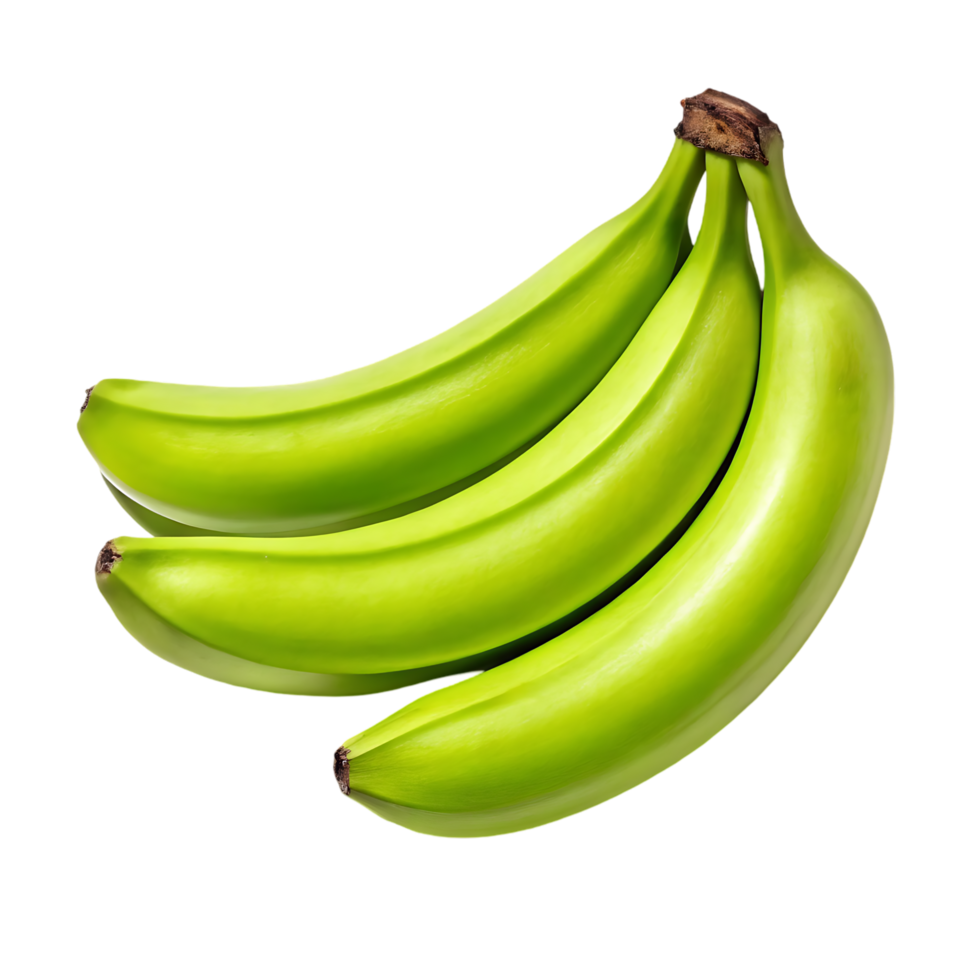 Three green bananas isolated on black background png
