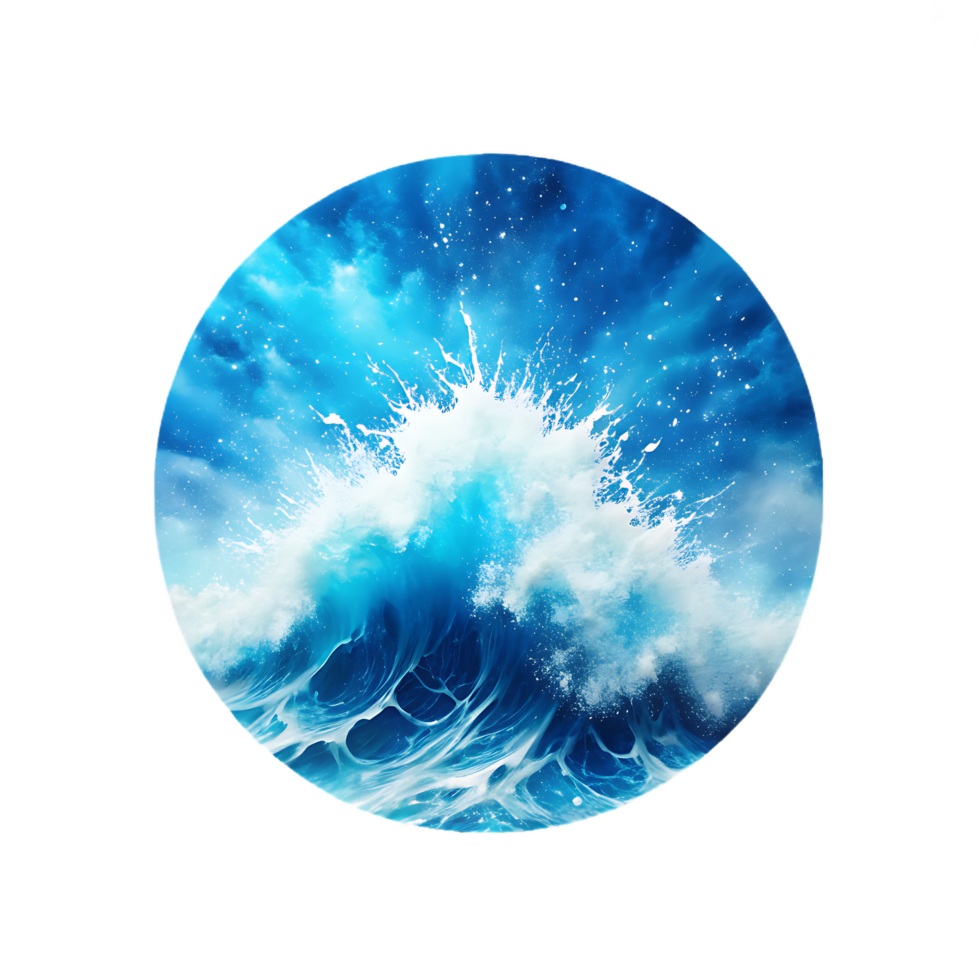 Abstract ocean wave in a circle. Blue water splash. png