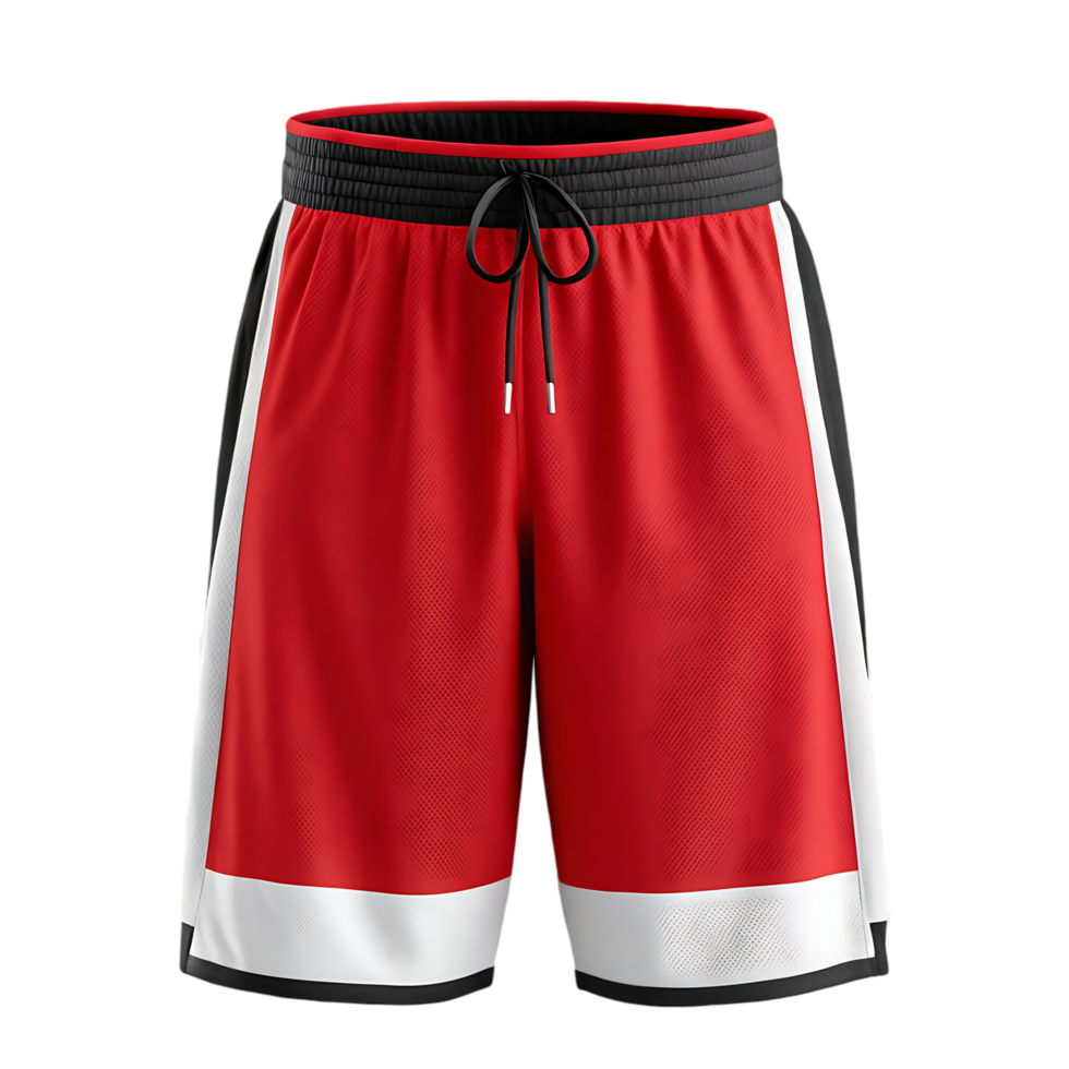 Red and black basketball shorts, athletic apparel. png
