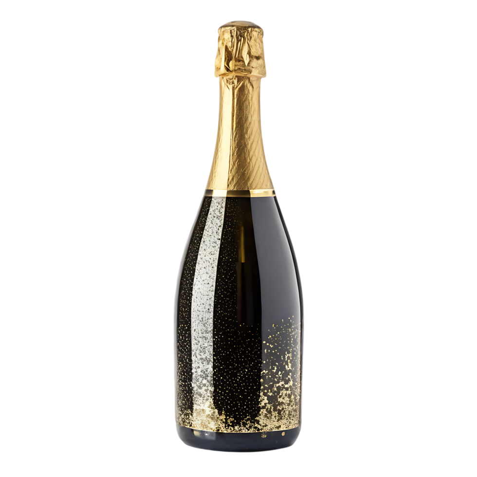 Elegant bottle of sparkling wine with gold accents. png