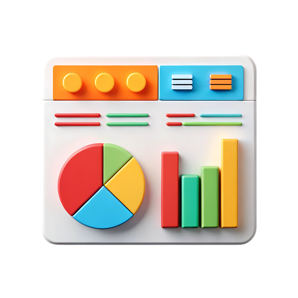 Colorful 3D data chart icon. Business analytics, statistics, infographic. png