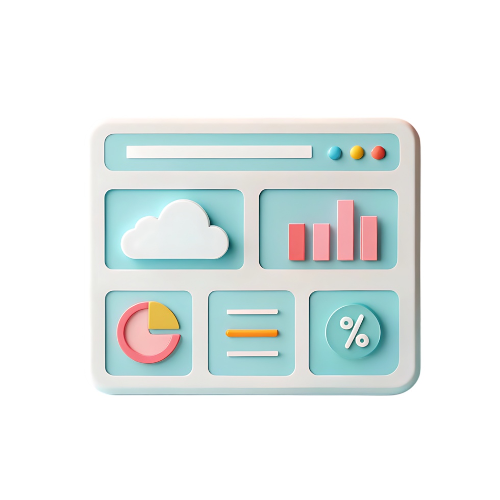 3D illustration of a data dashboard interface. png