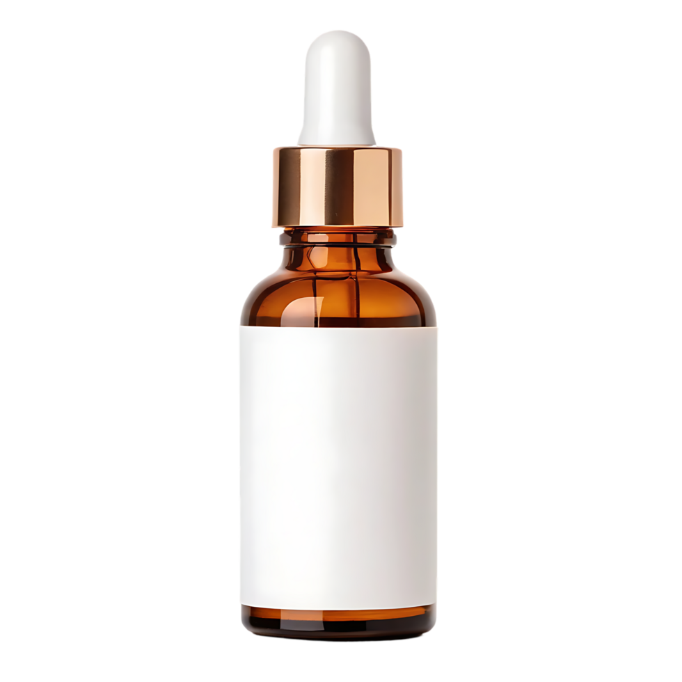 Amber glass dropper bottle with blank label png