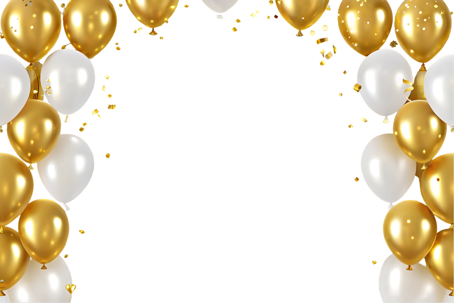 Gold and white balloons with confetti border png