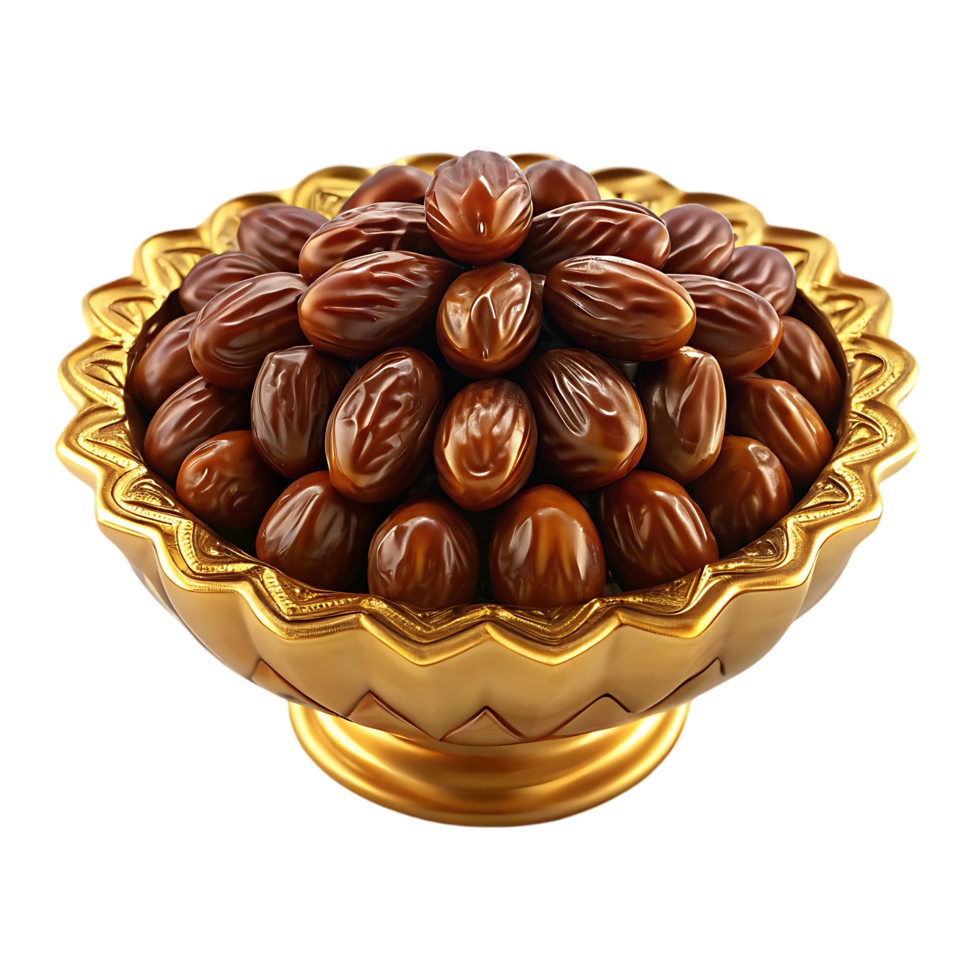 A golden bowl filled with delicious dates. png