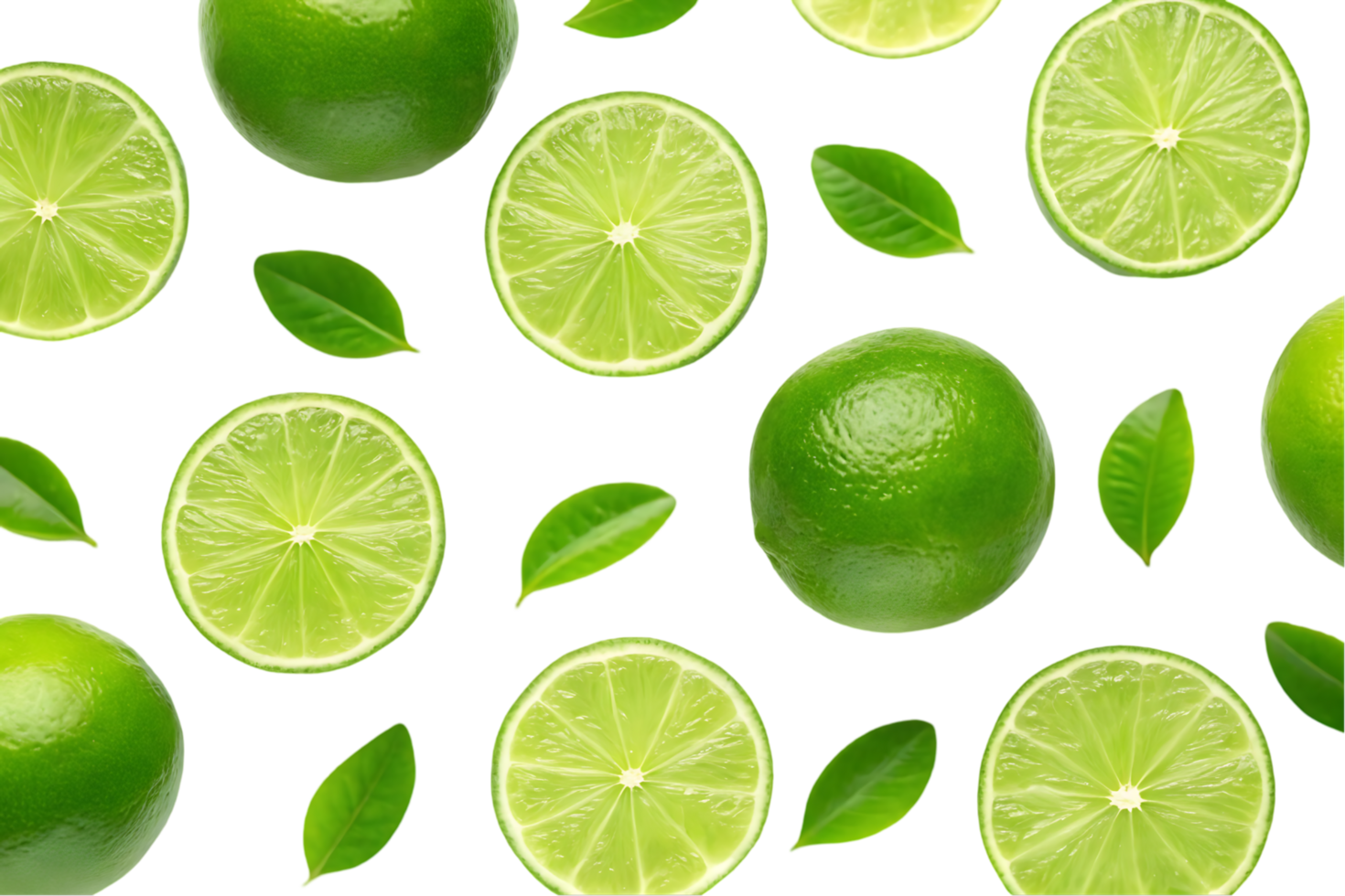 Fresh limes and leaves pattern png