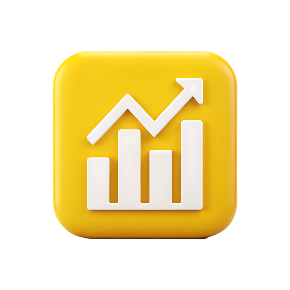 Yellow square button with upward trending graph. png