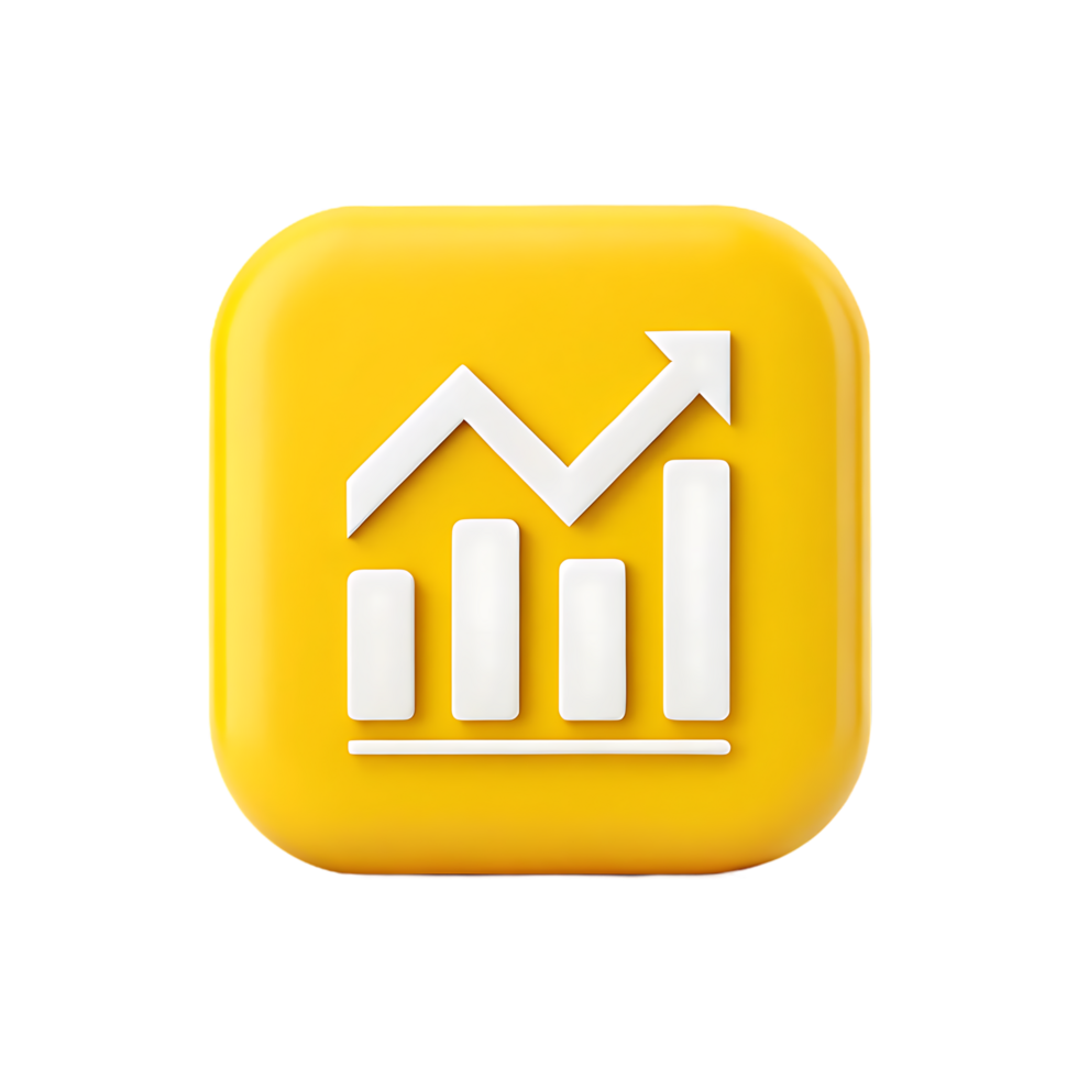 Yellow square button with growth chart icon. png