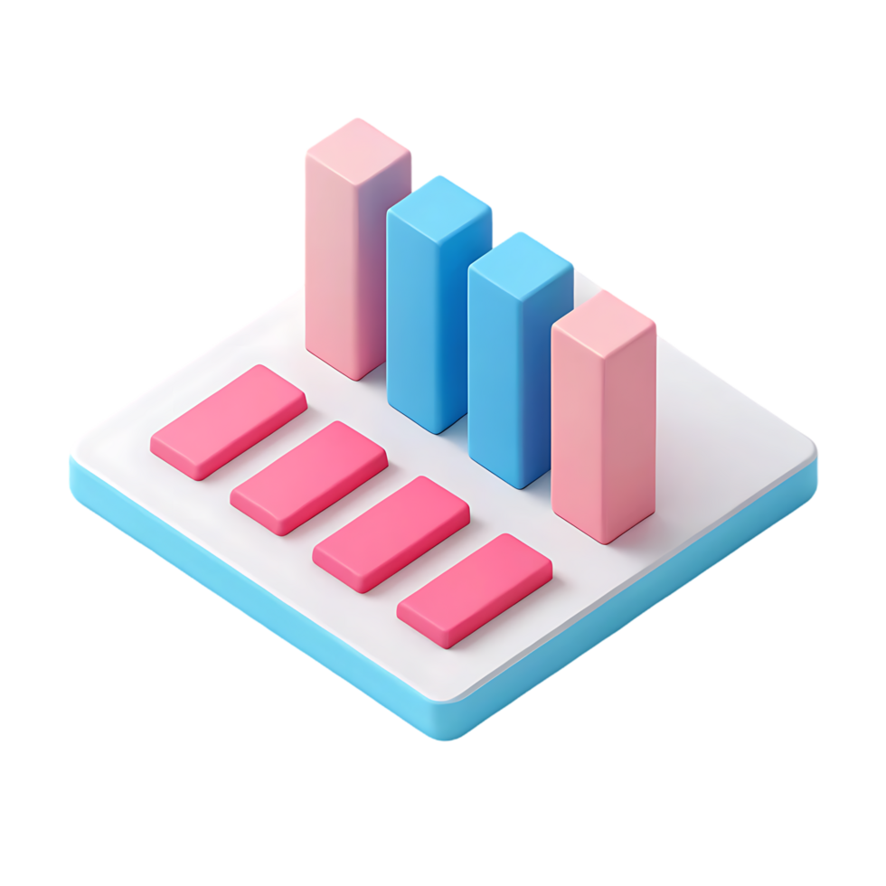 Isometric 3D bar chart infographic illustration. png