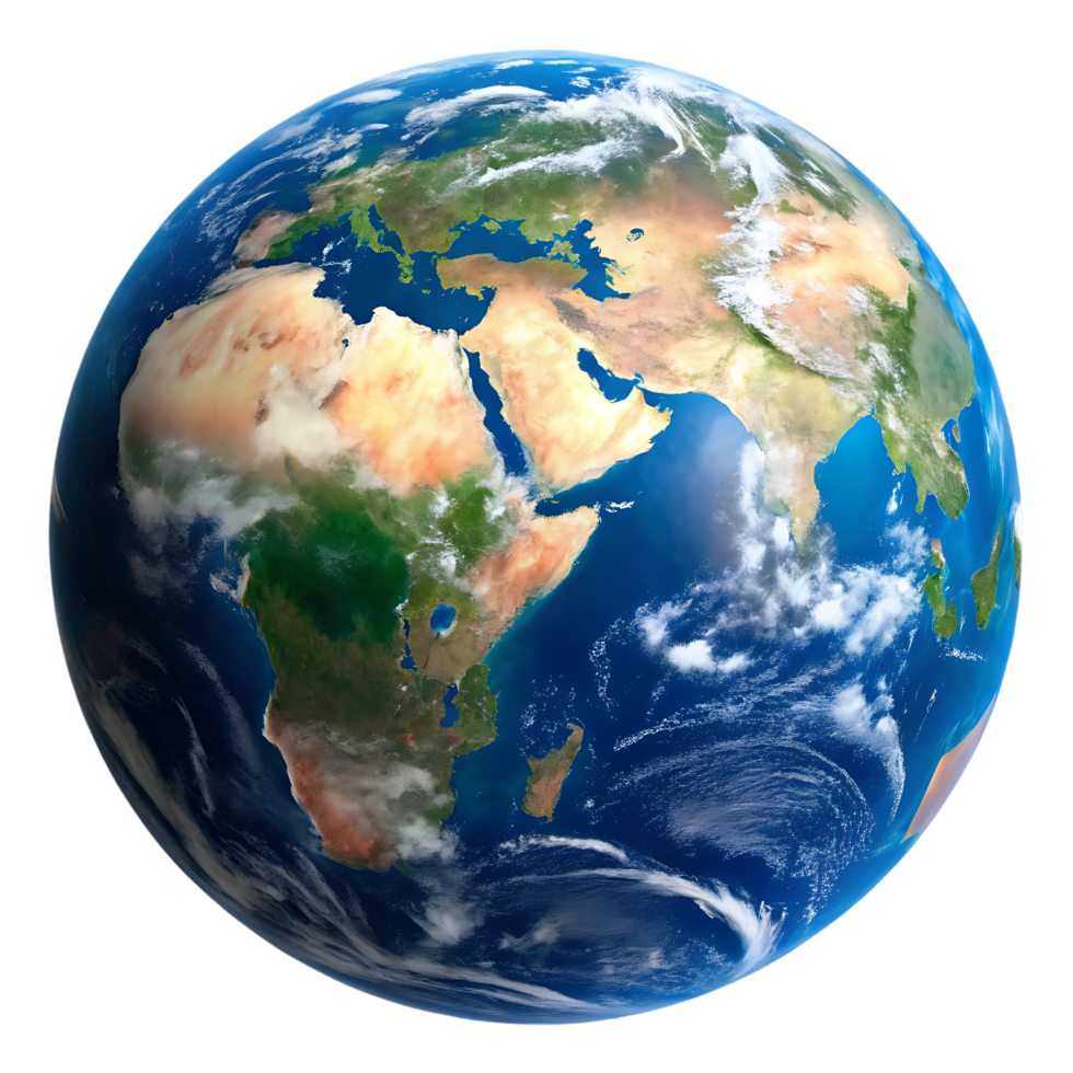 Detailed view of planet Earth, showcasing continents and oceans. png