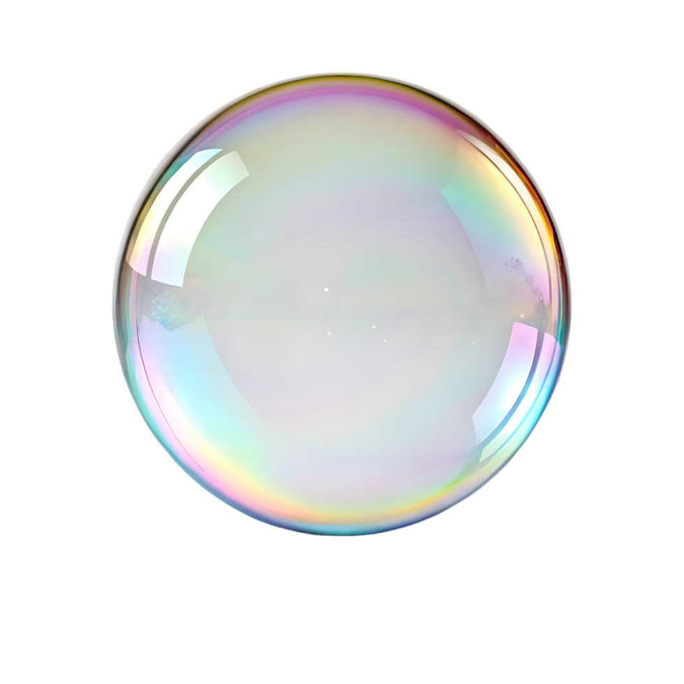 Iridescent soap bubble isolated on black background. png