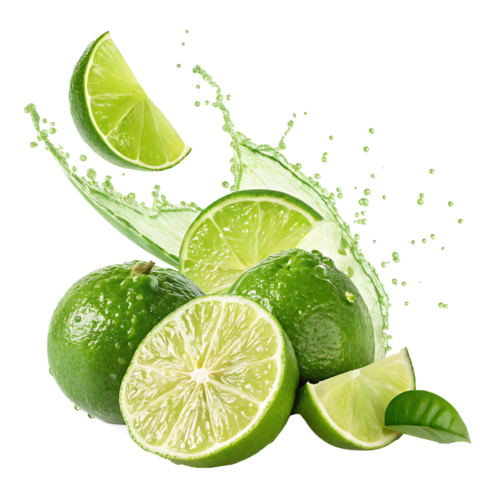 Fresh limes with splash, juicy and vibrant. png