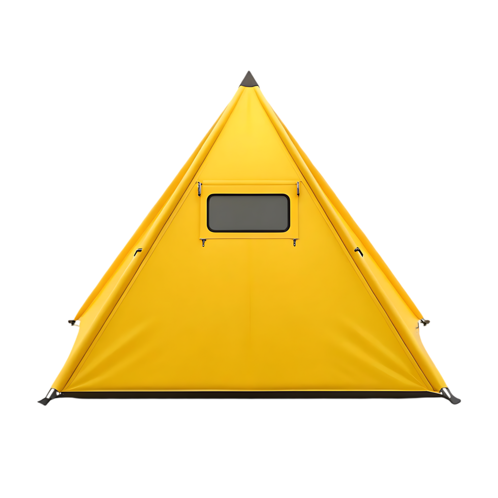 Portable pop up camping tent, yellow triangle design. png