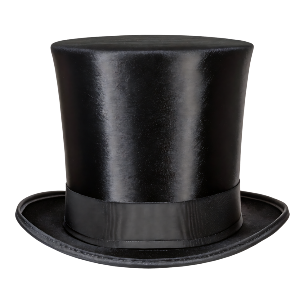Classic black top hat, isolated on black background. png