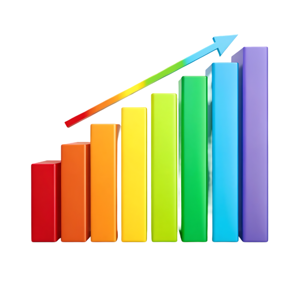 Colorful bar graph showing upward trend, growth, and success. png