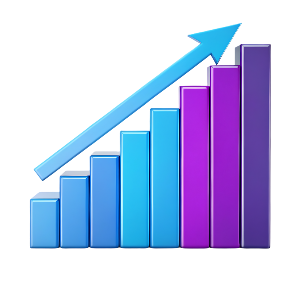 Growing bar chart with upward arrow. Success, growth, progress concept. png