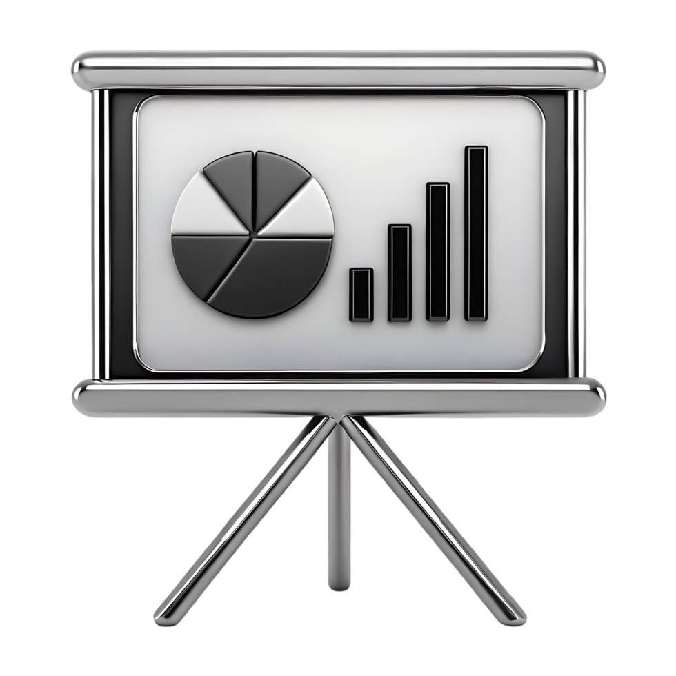 Presentation board with charts and graphs, png