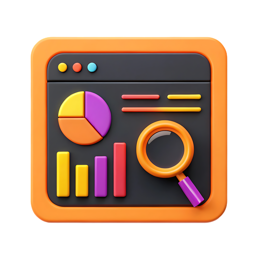 3D render of data analysis icon. Business analytics, market research, SEO. png