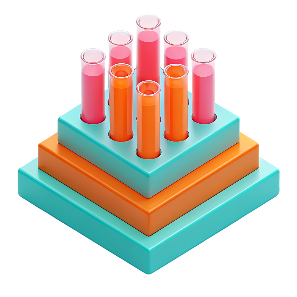 Colorful test tubes on tiered rack. Science, lab, experiment concept. png