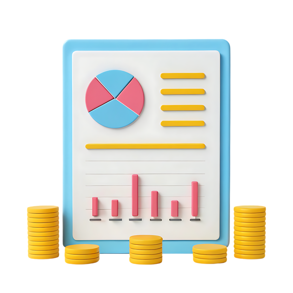 3D illustration of a financial report with coins. png
