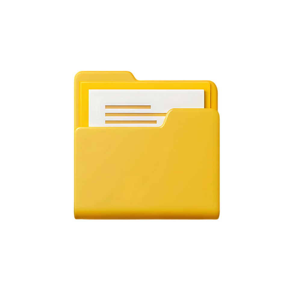 Yellow folder icon with document. Data storage, archive, organization concept. png