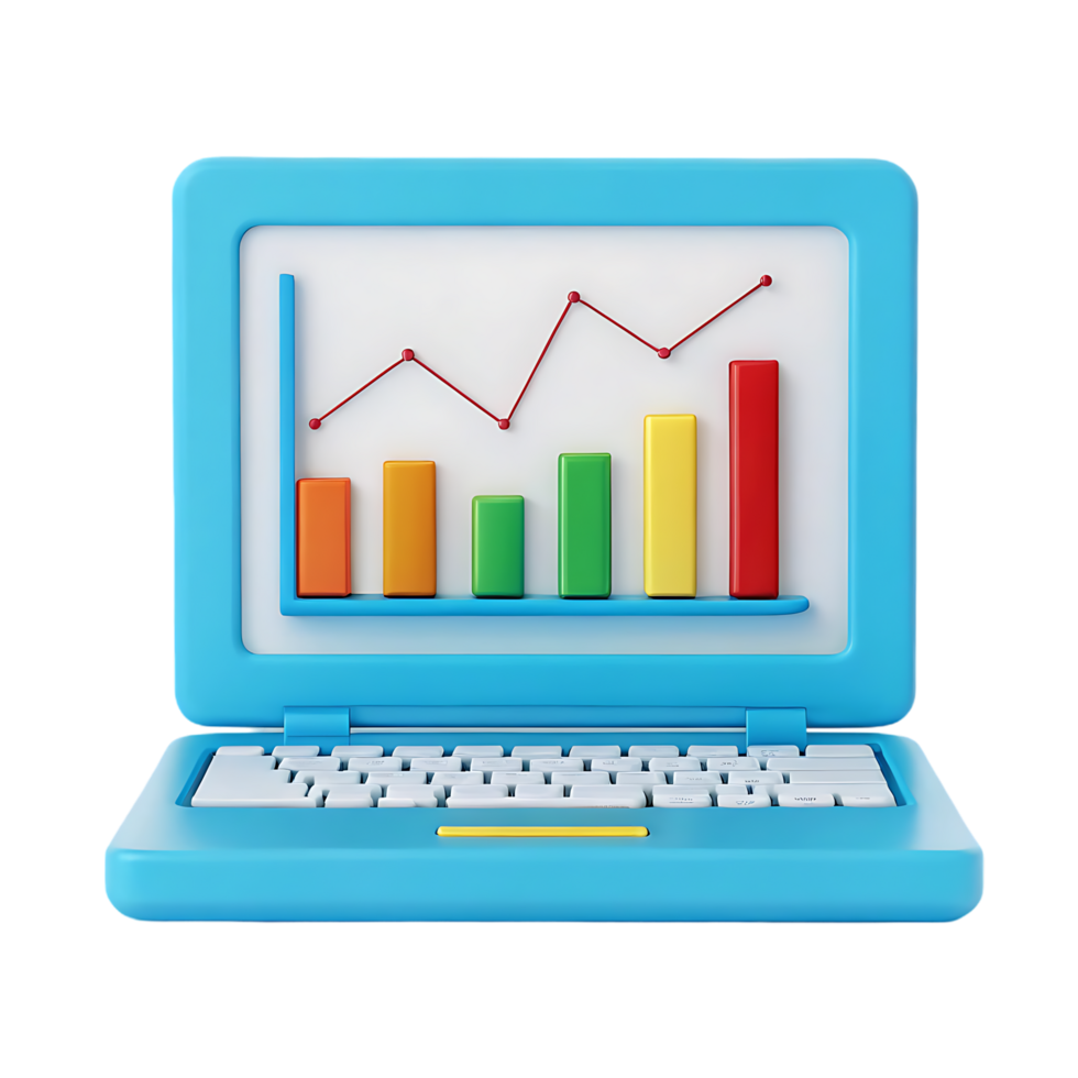 Laptop screen displaying colorful bar graph. png