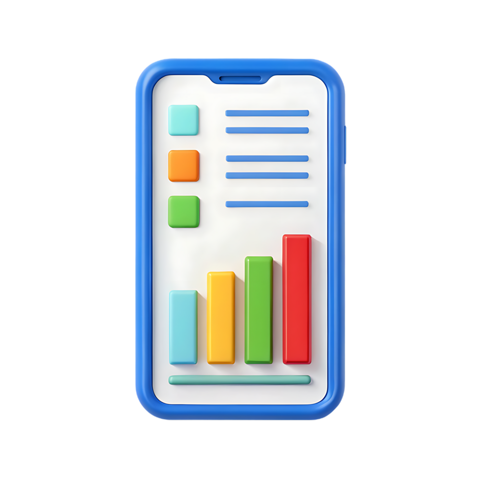 Colorful bar chart on smartphone screen. png