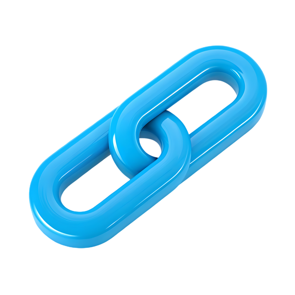 3D render of a blue chain link. Concept of connection, network, and teamwork. png